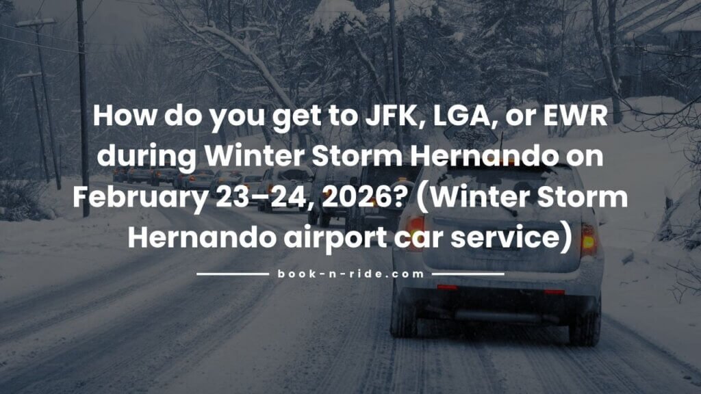 How do you get to JFK, LGA, or EWR during Winter Storm Hernando on February 23–24, 2026? (Winter Storm Hernando airport car service)
